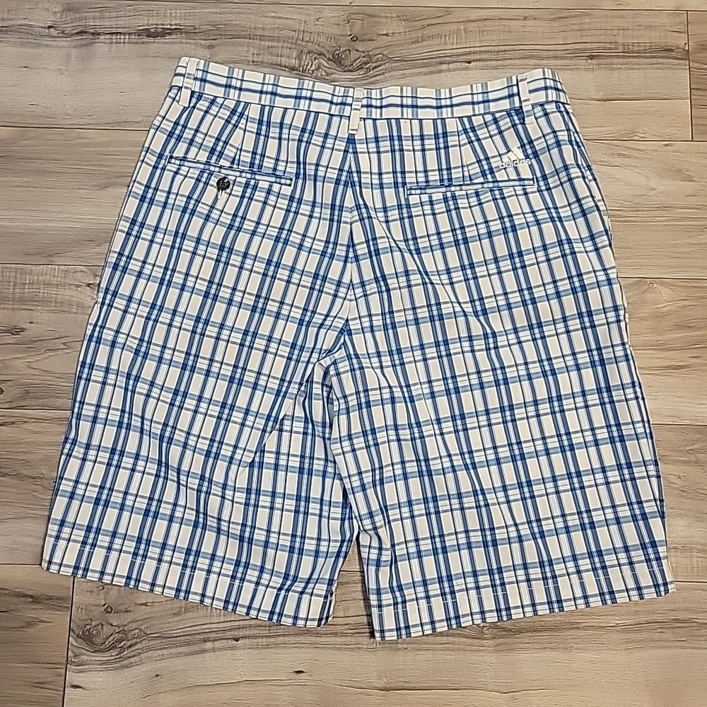 Adidas Golf Shorts‎ Men 34 Blue White Checked Bermuda Pockets Stretch - Picture 3 of 10